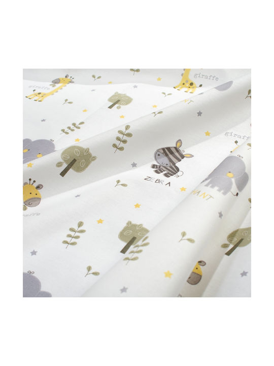 Dimcol Baby Bettlaken Für Wiege Baumwolle Happy Safari 713 Weiß 80x110cm