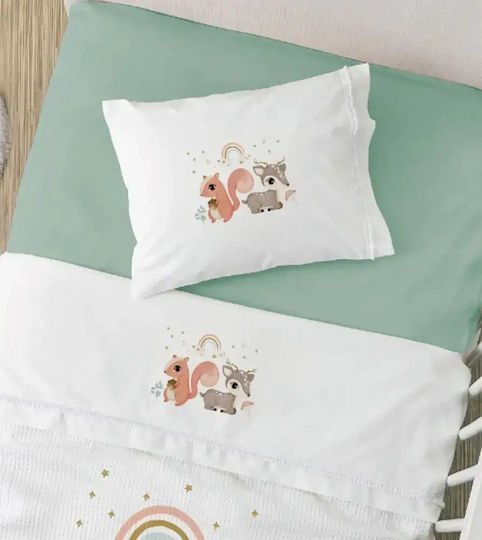 Borea Set Baby Sheets Crib Cotton Woodland White 120x160cm