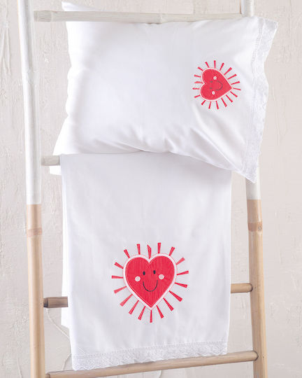 Rythmos Комплект Бебешки Чаршафи За Кошара Памучни Loveheart Бели 100x160см 3бр