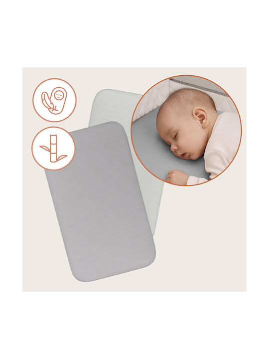 Lionelo Set Lenjerii de Pat Bebe Pentru Leagăn Din Bumbac cu Elastic Albe 80x42cm LO-BAMBOO_SHEET_OFF_WHITE_GREY_80x42