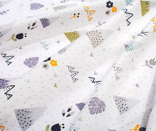 Dimcol Baby Crib Cotton Fitted Sheet Whimsical Mountainside 588 White 70x140cm