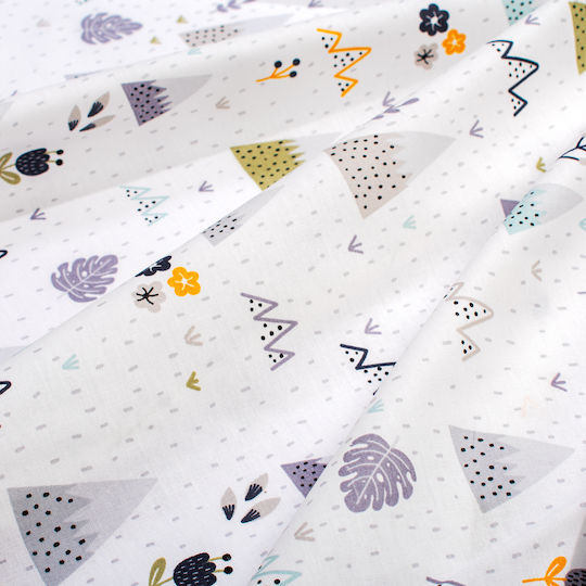 Dimcol Baby Crib Cotton Fitted Sheet Whimsical Mountainside 588 White 70x140cm