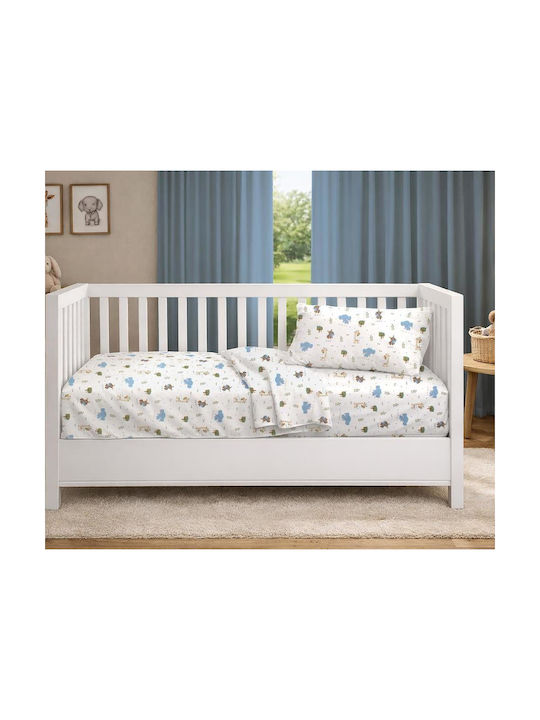 Dimcol Set Baby Crib Cotton Sheets Happy Safari 711 Multicolour 120x160cm 3 Pieces