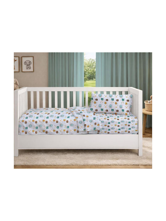 Dimcol Baby Crib Cotton Fitted Sheet Big Cats 28 Turquoise 70x140cm