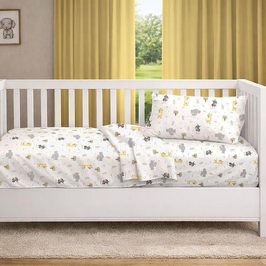 Dimcol Подредба Детски Чаршафи За Количка Памучни Happy Safari 713 Многоцветни 120x160см 3 Бройки