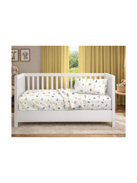 Dimcol Set Baby Crib Cotton Sheets Happy Safari 713 Multicolour 120x160cm 3 Pieces