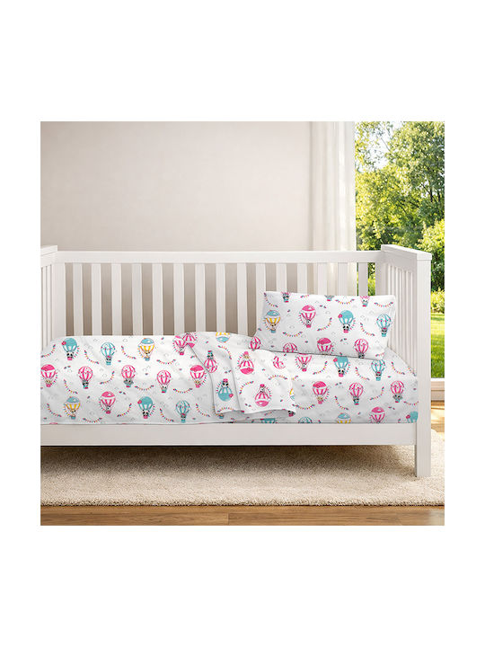 Dimcol Set Baby Crib Cotton Sheets The Floating Zoo Multicolour 120x160cm 3 Pieces