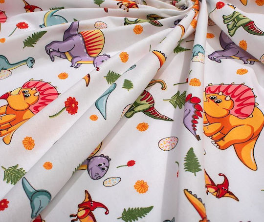 Dimcol Подредба Детски Чаршафи За Количка Памучни Dinosaur 520 Многоцветни 120x160см 3 Бройки