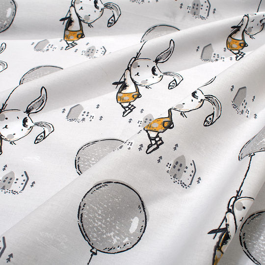 Dimcol Baby Crib Cotton Fitted Sheet Floating Bunny 715 Gray 70x140cm