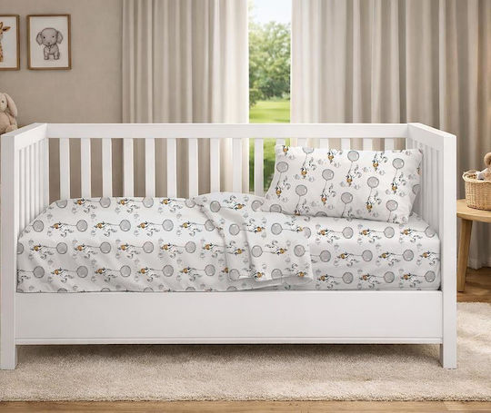 Dimcol Baby Crib Cotton Fitted Sheet Floating Bunny 715 Gray 70x140cm
