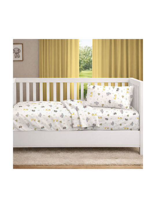 Dimcol Baby Crib Cotton Fitted Sheet Happy Safari 713 White 70x140cm
