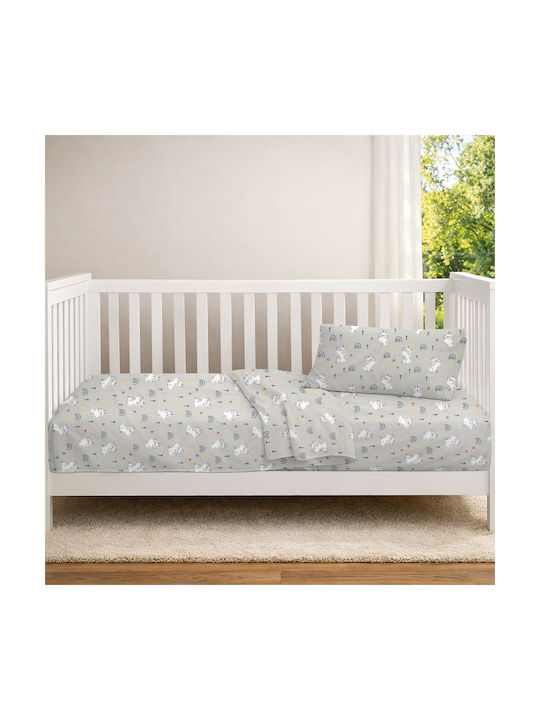 Dimcol Set Baby Crib Cotton Sheets Rabbit Garden Multicolour 120x160cm 3 Pieces