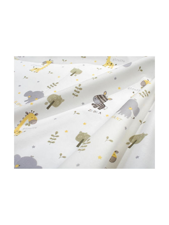 Dimcol Baby Crib Cotton Fitted Sheet Happy Safari 713 White 70x140cm