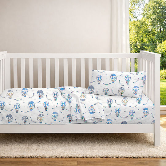Dimcol Set Baby Crib Cotton Sheets The Floating Zoo 596 Multicolour 120x160cm 3 Pieces