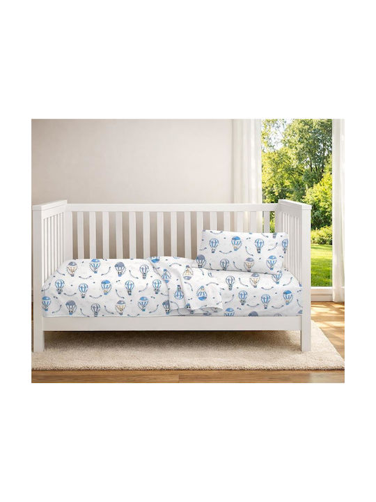 Dimcol Set Baby Crib Cotton Sheets The Floating Zoo 596 Multicolour 120x160cm 3 Pieces
