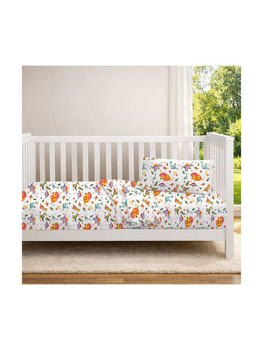 Dimcol Baby Bettlaken Für Krippe Baumwolle Angepasst Dinosaur 520 Weiß 70x140cm