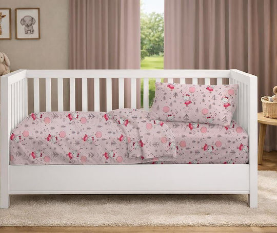 Dimcol Baby Crib Cotton Fitted Sheet Ballerina Bear 598 Pink 70x140cm