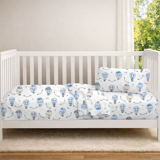 Dimcol Set Baby Crib Cotton Sheets The Floating Zoo 596 Multicolour 120x160cm 3 Pieces