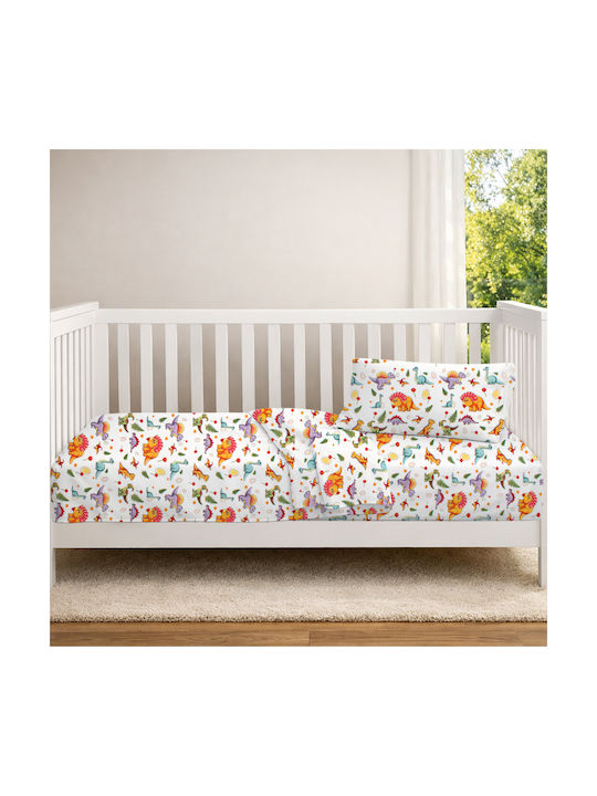 Dimcol Baby Bettlaken Für Krippe Baumwolle Angepasst Dinosaur 520 Weiß 70x140cm