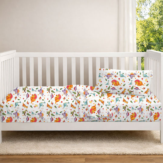 Dimcol Baby Crib Cotton Fitted Sheet Dinosaur 520 White 70x140cm