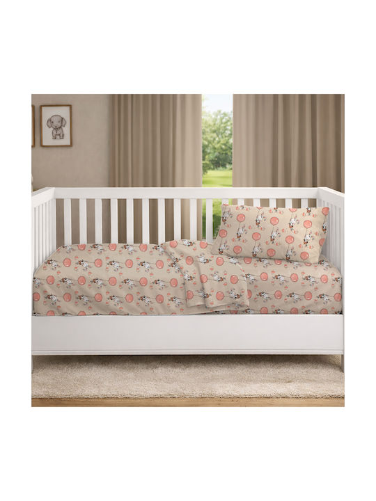 Dimcol Lenjerie De Patut Bebe Pentru Patut Din Bumbac Cu Cauciuc Floating Bunny 714 Bej 70x140cm