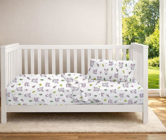 Dimcol Baby Crib Cotton Fitted Sheet Baby Foxes 594 White 70x140cm