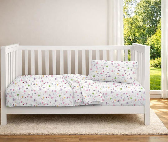 Dimcol Set Baby Crib Cotton Sheets Whimsical Mountainside 587 Multicolour 120x160cm 3 Pieces