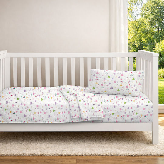 Dimcol Set Baby Crib Cotton Sheets Whimsical Mountainside 587 Multicolour 120x160cm 3 Pieces