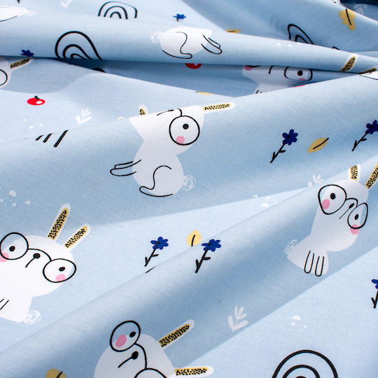 Dimcol Baby Crib Cotton Fitted Sheet Rabbit Garden 584 Light Blue 70x140cm