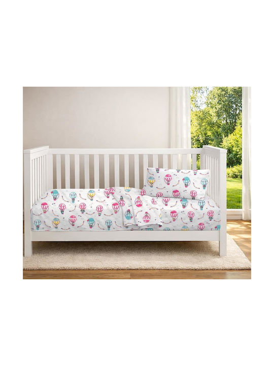 Dimcol Детски Чаршаф За Количка Памучен с Ластик Floating Zoo 597 Бял 70x140см