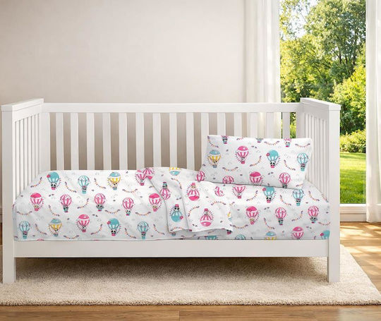 Dimcol Baby Crib Cotton Fitted Sheet Floating Zoo 597 White 70x140cm