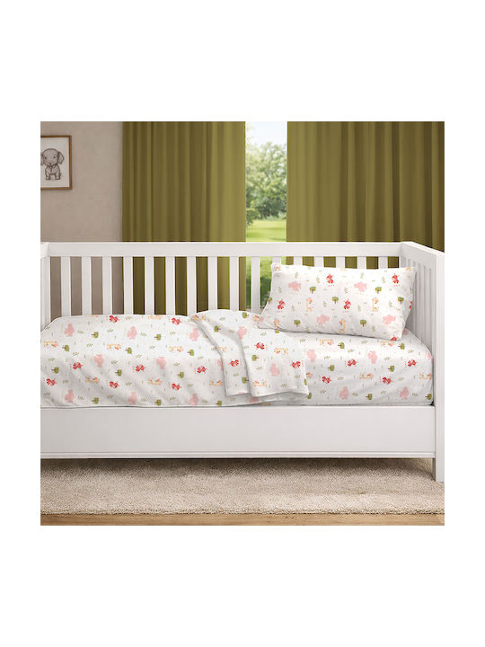 Dimcol Set Baby Crib Cotton Sheets Happy Safari 712 Multicolour 120x160cm 3 Pieces