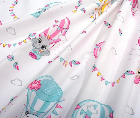Dimcol Baby Crib Cotton Fitted Sheet Floating Zoo 597 White 70x140cm