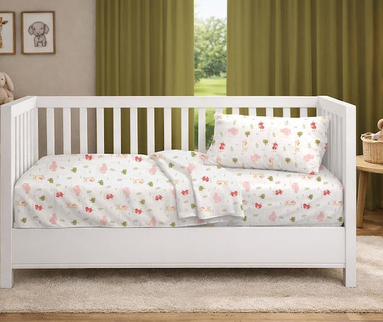 Dimcol Set Baby Crib Cotton Sheets Happy Safari 712 Multicolour 120x160cm 3 Pieces