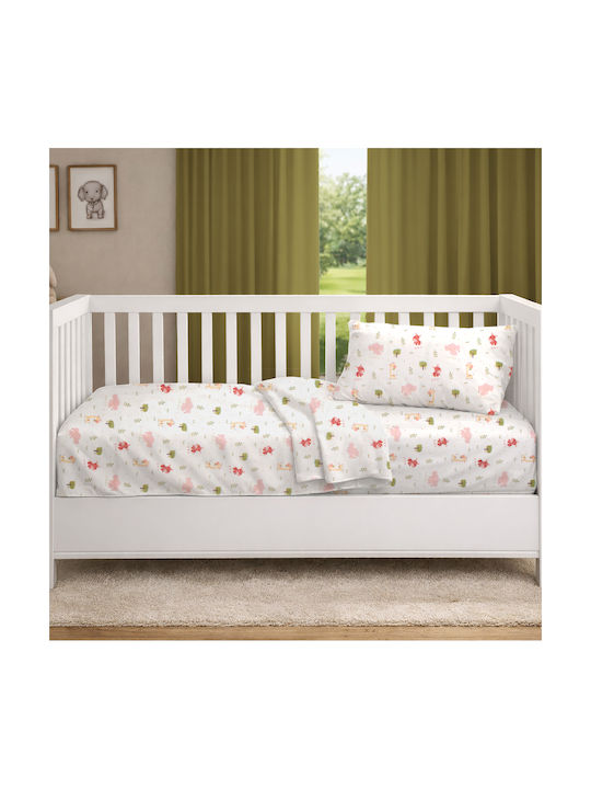 Dimcol Set Baby Crib Cotton Sheets Happy Safari 712 Multicolour 120x160cm 3 Pieces