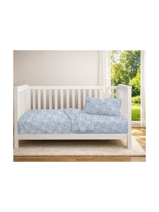 Dimcol Set Baby Crib Cotton Sheets Rabbit Garden Multicolour 120x160cm 3 Pieces