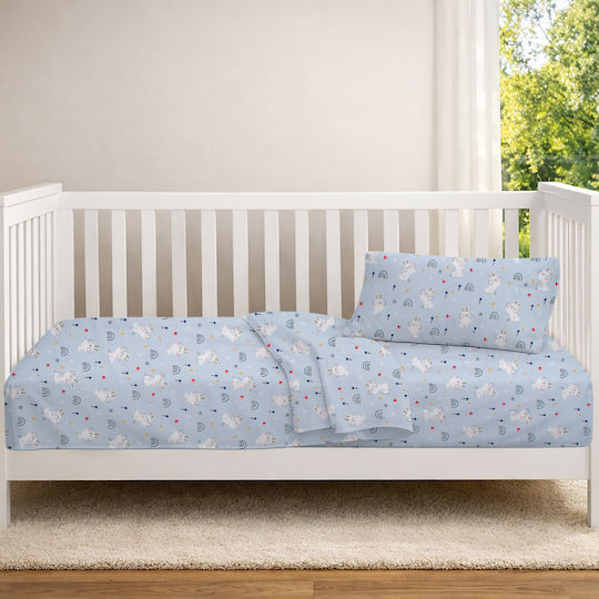 Dimcol Σετ Βρεφικά Σεντόνια Κούνιας Βαμβακερά Rabbit Garden 584 Πολύχρωμα 120x160εκ. 3τμχ