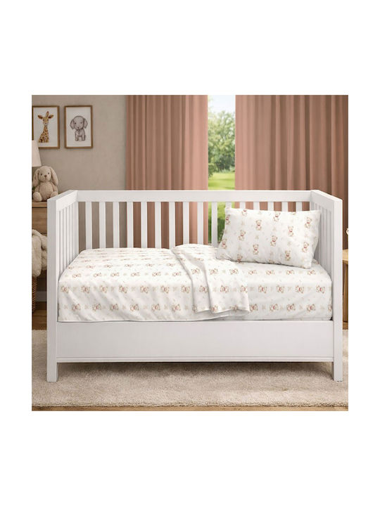 Dimcol Set Baby Crib Cotton Sheets Bear Multicolour 120x160cm 3 Pieces