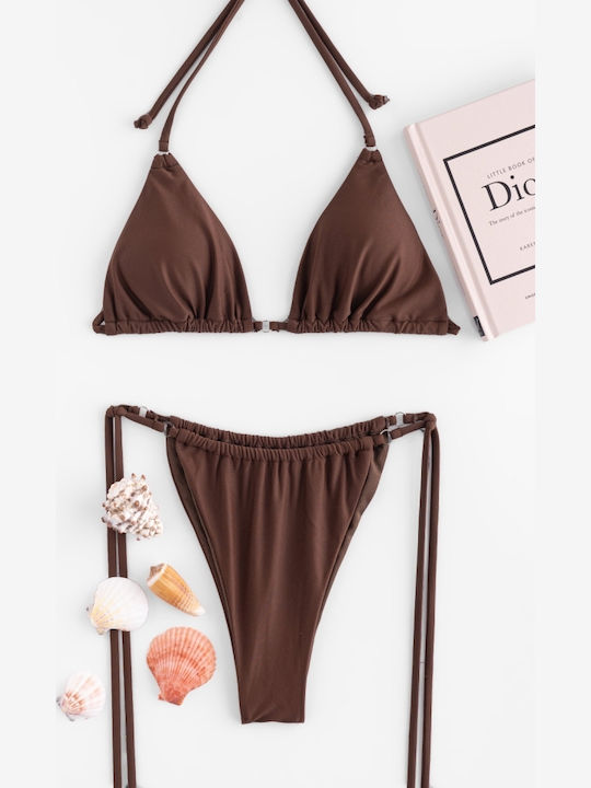 Set Bikini 3 Τεμαχίων Τριγωνάκι Animal Print Καφε Σκουρο