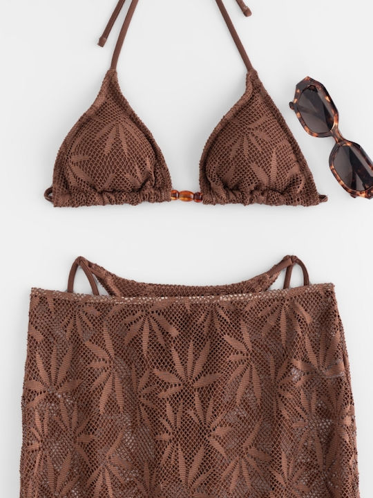 Set Bikini 3 Τεμαχίων Τριγωνάκι Καφε Σκουρο