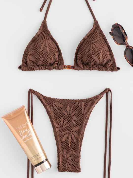 Set Bikini 3 Τεμαχίων Τριγωνάκι Καφε Σκουρο