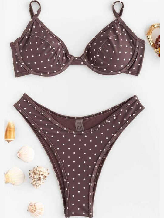 Set Bikini Πουά Καφε Σκουρο
