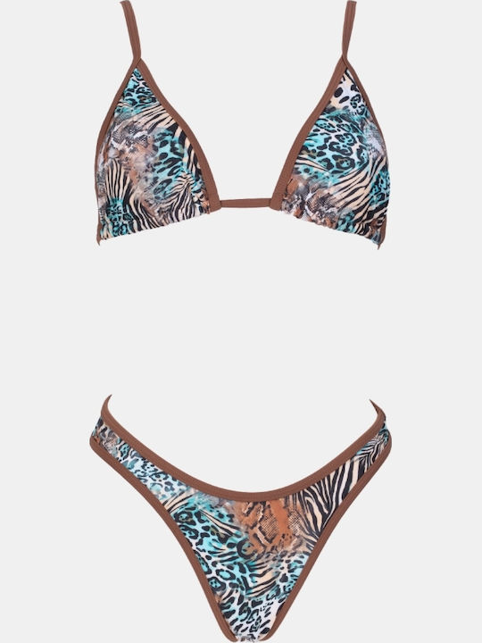 Bikini Set Triangle Animal Print Beige