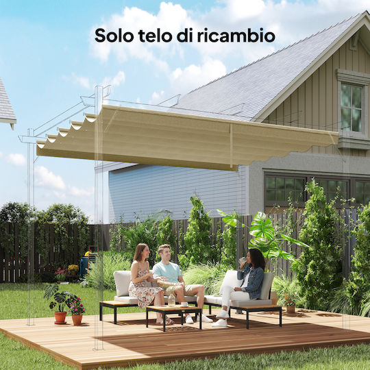Acoperiș De Schimb Pentru Pergolă 3 X 3 M Retractabil Orificii De Drenaj Rezistent La Intemperii Poliester Bej