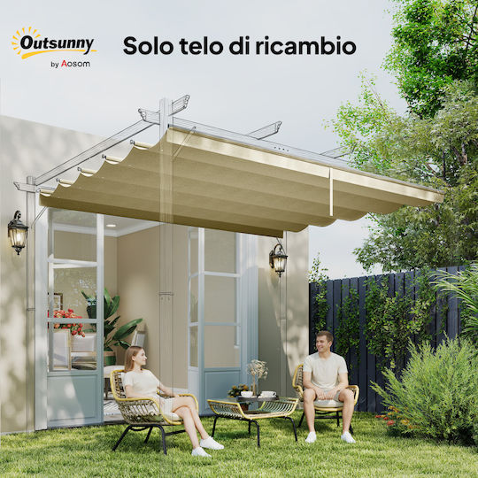 Acoperiș De Schimb Pentru Pergolă 3 X 3 M Retractabil Orificii De Drenaj Rezistent La Intemperii Poliester Bej