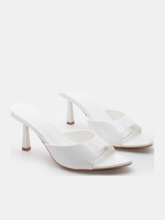 Patent Leather Mules With High Heel In White Colour