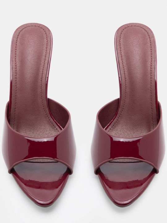 Patent Leather Mules With High Heel In Burgundy Colour
