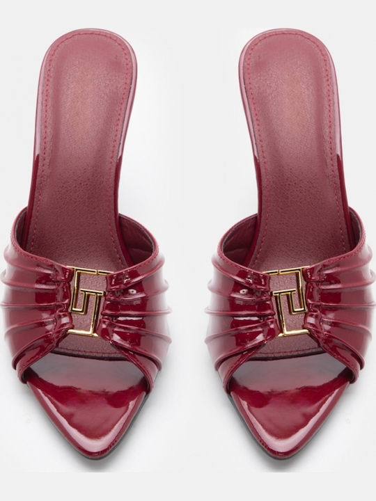 Suede Mules με Ψηλό Τακούνι σε Μπορντό Χρώμα