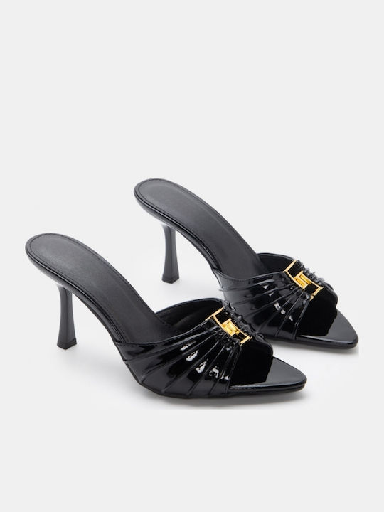 Suede Mules With High Heel In Black Colour