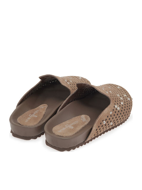 Flat Suede Mules σε Καφέ Χρώμα